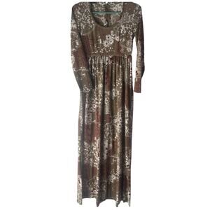 Cirette California Vintage 90s Brown Boho Funky Long Sleeve Maxi Dress